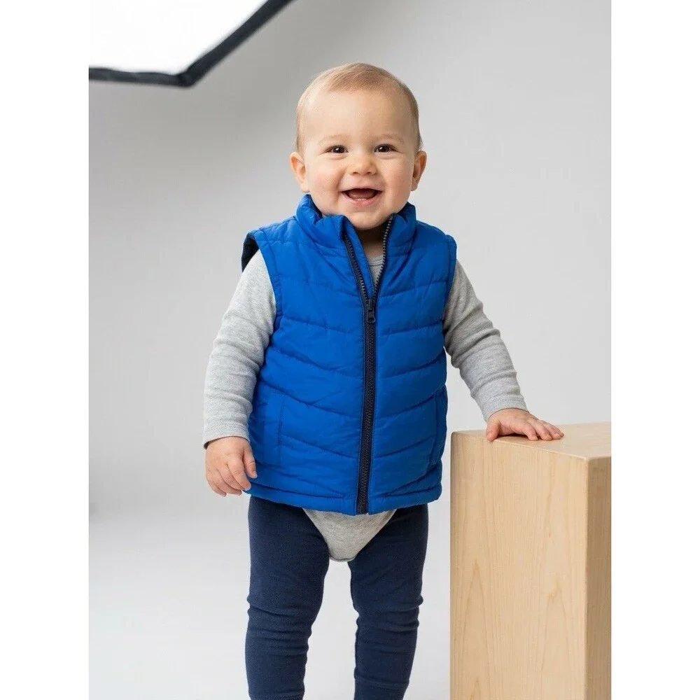 Gymboree Sleeveless Blue Boys Quilted Puffer Vest Size 12-24months